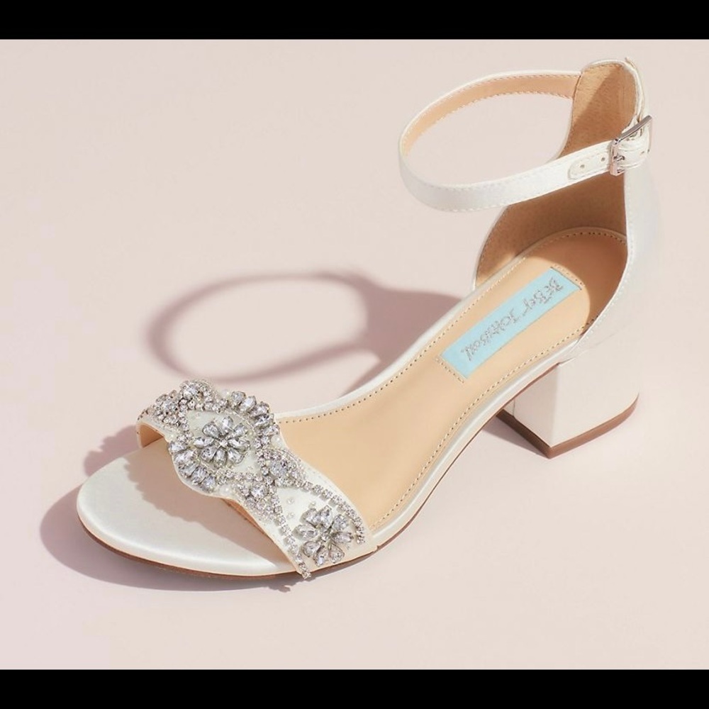 Satin Block Heel Crystal Embellished Sandals